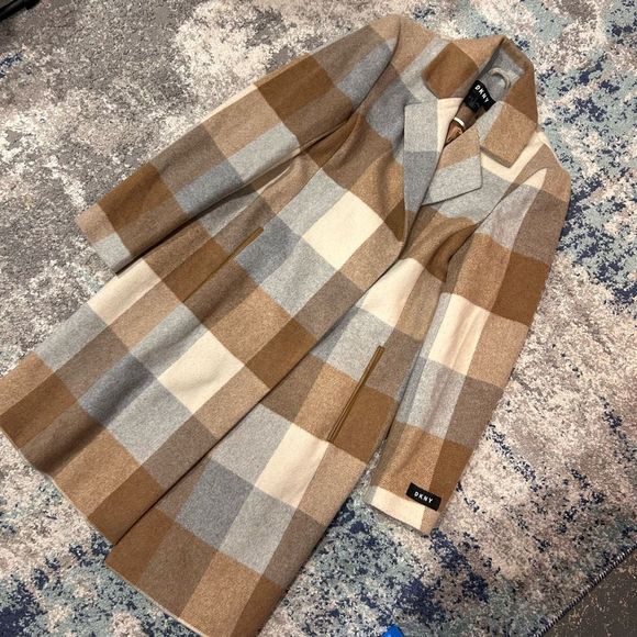 Dkny Jackets & Blazers - DKNY Single Breasted Plaid Woven Walker Coat Wool Blend Pea Coat